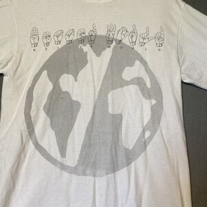 VTG Single Stitch T-Shirt Better World Eco Step M Sign Language White Flawed
